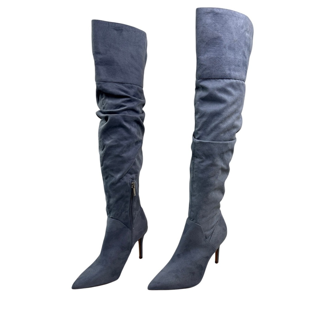 Jessica Simpson Blue Gray Slouch Knee High Boots Womens 9 Stiletto Pointed Toe